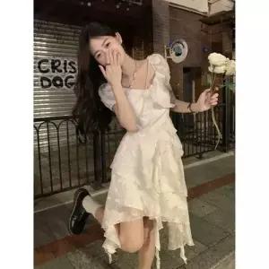 EAMT 원피스 흰색 프릴 언밸런스 바캉스 티 휴식 프렌치 여성원피스 해변 첫사랑 여신기초센센계 YJ1