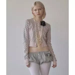 SCULPTOR Polka Dot Cardigan Baby Pink/Brown