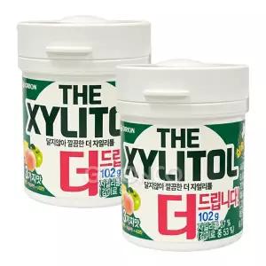 오리온 자일리톨 용기(대)102g x2 껌 과일껌 사과 복숭아 레몬 펌프껌 대용량 실속형