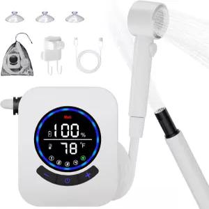 캠핑용 휴대용 샤워기 8 000mAh 충전식 캠핑 샤워 펌프 3배 더 강한 물 흐름 5가지 압력 수준 및 4가지