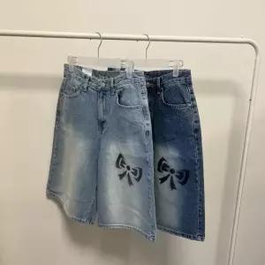 [다잇템]여자 진 투컬러 리본 버뮤다 나염 반바지 (40947253A)