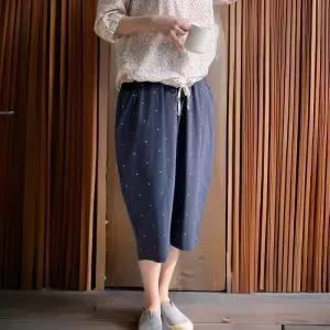 [신상오픈런]여성 여름 도트 디자인 와이드 벌룬 7부 팬츠 밴딩 반바지 (32776855)