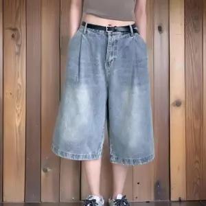 [신상오픈런]여성 핀턱 빈티지 버뮤다 팬츠 와이드형 청의 7부 반바지 (32776940)