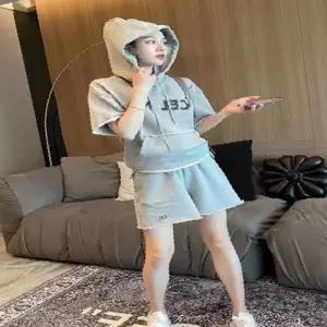 S0131 밑단빈티지 레터 후드티셔츠 반바지 트레이닝복 세트