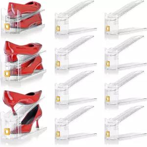 옷장용 신발 슬롯 정리함 8팩 스태커 보관 공간 절약 옷장 정리를 위한 3단계 조절 가능한 신발장