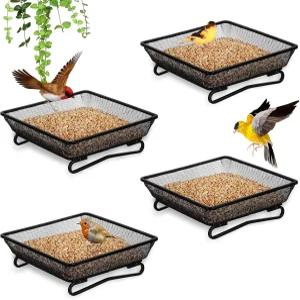 4개의 접지 새 모이통 트레이 6.9 x 2.2 인치 모이통을 위한 금속 플랫폼 메쉬 씨앗 야생 조류 다람쥐