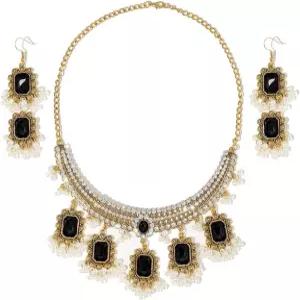 뉴젠로 에스닉 직사각형 CZ 비즈 타셀 댕글 드롭 스터드 귀걸이 초커 목걸이 세트 여성용 빈티지 인도 전통