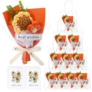 SOLSEW 발렌타인 데이 크로셰 부케 포함 해바라기 장식 니트 조화 사랑의 가방 여성용 엄마 레이디 카드 선물 10세트 갈렌틴 위한 친구를 파티 핸드메이드