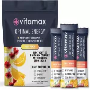 비타맥스 최적 에너지 - 과일 펀치 무설탕 수분 회수 파우더 스틱 팩 B 비타민 복합 전해질 음료 믹스 쉬운