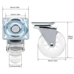 투명/플라스틱 PU 크리스탈 2인치 유니버설 무소음 바퀴, 360도 회전 가구 캐스터 교체