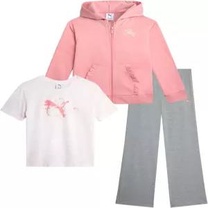 PUMA 액티브 걸스 레깅스 세트 - 3피스 운동 셔츠 집업 플리스 후디 스웨트셔츠 및 여아용 팬츠 (7-14)