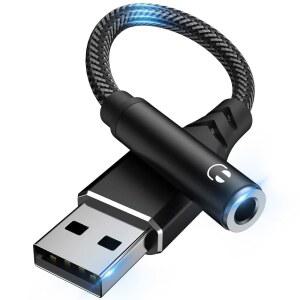 ASKUBSKU USB-3.5mm 잭 오디오 어댑터, 외장 스테레오 사운드 카드 내장 칩 USB-헤드폰 보조 변환기 남성 USBA-오디오 TRRS 4극 헤드셋 마이크 PC 노트북 [5.11인치]
