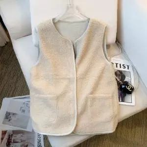 양털 뽀글이 후리스 민소매 집업 베스트 실내 홈웨어 데일리 보온 경량 여성 조끼