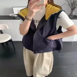 여성 캐주얼 후드 조끼 스트링 추천각 솔리드 나시 OOTD1