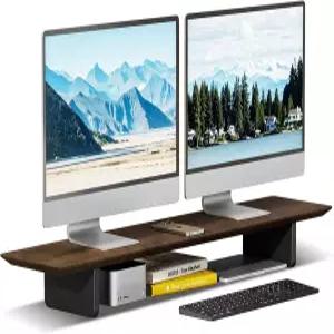EXPERLAM 우드 듀얼 모니터 스탠드 최대 27인치 화면 2개 데스크탑 정리함 43인치 책상 선반 TV 노트북
