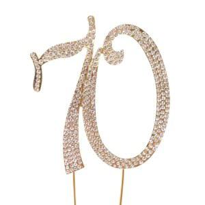 혼베이 70 케이크 토퍼 프리미엄 스파클리 크리스탈 라인스톤 장식 (골드)