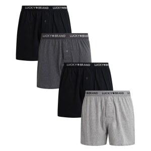 럭키 브랜드 남성 속옷 복서 반바지 - 버튼 플라이 남성용 4팩 슈퍼 소프트 니트 4인치 인심 릴랙스 핏 코튼