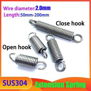 SUS304 와이어 직경 2.0mm 연장 스프링 인장 L자형 풀백 코일 드래프트 클로즈 훅 오픈