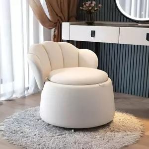 수납형 화장대의자 조개 등받이 체어 패브릭 벨벳 미니 원형 낮은 스툴