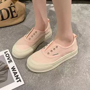 핑크 슬립온 스니커즈 여성 통굽 캔버스 꾸안꾸 운동화