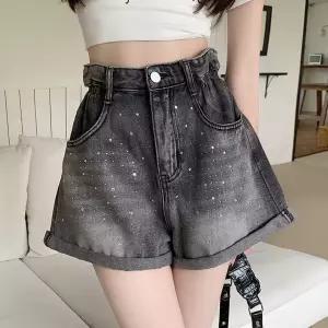 M2 여사친 팬츠 청 빈티지 반바지 꽃봉오리 청바지 청반바지 와이드 허리 롤업 숏 스모크 A라인 JEN1