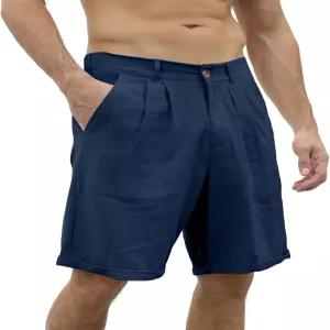 남성용 린넨 캐주얼 비치 반바지 코튼 클래식 여름 단추가 달린 신축성 허리