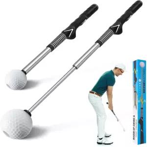 보예스트 프로 레벨 리트랙터블 골프 스윙 트레이너 - 오른손 클릭 스틱 그립 연습 및 프리 라운드 워밍업