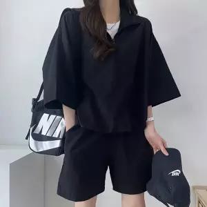 여성 3컬러 아노락 반집업 반팔 반바지 세트 셋업 1151893