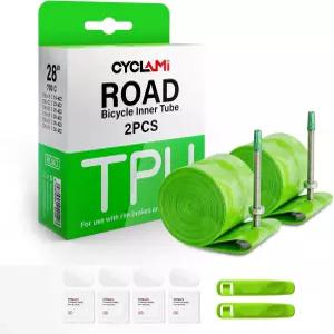 로드 바이크 타이어 금속/플라스틱 프레스타 밸브용 2팩 사이클라미 TPU 내부 튜브 700C x