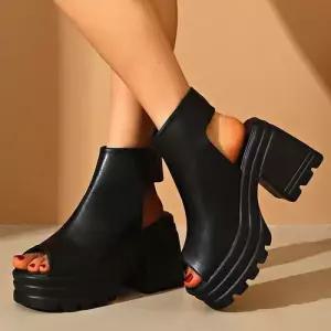 엘럽 여친 여름 오픈토 로마 슈즈 가보시 굽 통 샌들 박템5