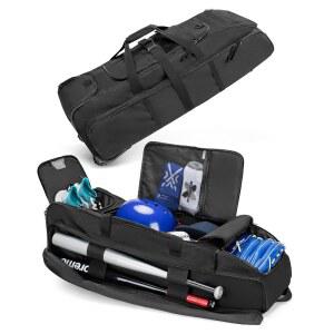 바퀴 달린 DSLEAF 롤링 야구 가방, 4 배트용 소프트볼 캐처 별도의 신발 공간이 있는 장비 모든 장비를 위한 여러 포켓