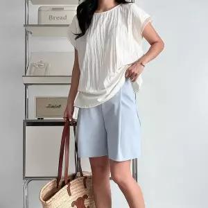 여자 장마룩 핀턱 넓은 엷은 4부 편한 반바지 (37561477A)