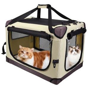 자동차 여행용 PEGIC 대형 고양이 캐리어, 야외 및 실내용 소프트 사이드 접이식 반려동물 최대 50파운드의 또는 강아지 2마리를 위한 넉넉한 초대형 캐리어(브라운)