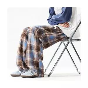 남성패션 면 바지 가을겨울 체크 기모 통 빅사이즈 도톰한 슬리퍼 DL4