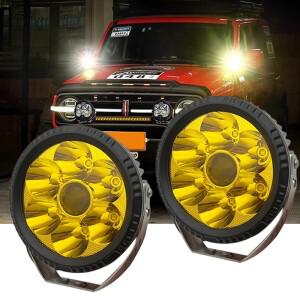 바이크 오토바이 트럭 차량용 LED 작업등, ATV 보조 주행 램프, 노란색 흰색 이중 색상 안개등, 4 인치, 12