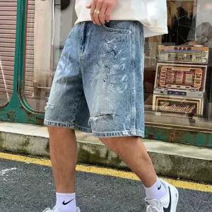 데님 남자데님반바지 그래피티 반바지 핸드페인팅 트렌드 5부 ible1