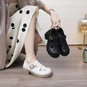 포뇨2 여름 빈티지 여성 가보시 리얼 샌들 플랫 통굽 라운드 단화 펀칭 로마 OPH5