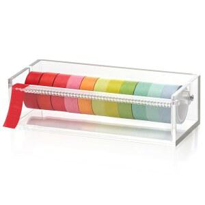 SMAODSGN 아크릴 와시 테이프 디스펜서 테이프 홀더 정리함 7 in 스티커 롤 커터 마스킹 테이프 홀더 와시 테이프 정리함 커터 사무실 홈스쿨용 클리어 테이프 디스펜서 (테이프 포함 없음)