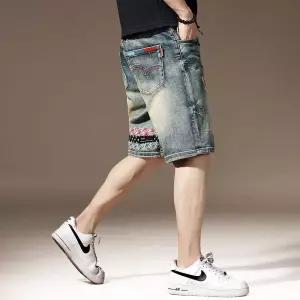 윈터솔져 팬츠 청 남친 빈티지 캐주얼 반바지 데일리룩 청반바지 프리미엄 헤비 일자 자수 에스닉 워싱 5부