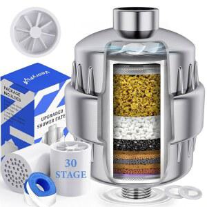 C가 포함된 30단계 베리플라이 샤워 필터 경수용 샤워기 교체 가능한 충전 카트리지 2개가 고출력 물 염소