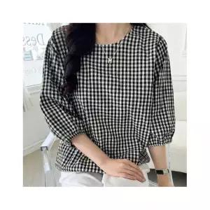 루시다 레온 체크 퍼프7부소매 블라우스 1166604