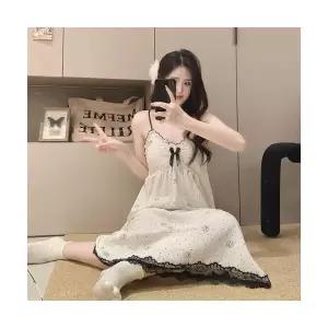 띠엔다 커플 잠옷세트 실내복 여름 공주풍 잠옷 슬립 패드 레이스 나시 롱 스커트 면 ADOR2