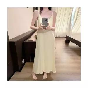 띠엔다 커플 잠옷세트 실내복 슬립 여름 솔리드 빅나시 롱스커트 프렌치 럭셔리 파자마 ADOR2