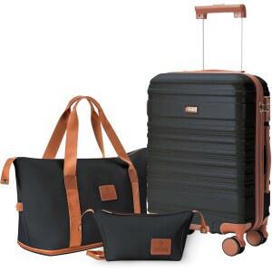 QIMER 캐리어 온 러기지 세트 22x14x9 항공사 승인 100% PC 하드쉘 경량 TSA 잠금 조용한 스피너 휠 내구성 지퍼 남성 여행용 Y02 블랙(20인치 / DB TB) 약간 작음