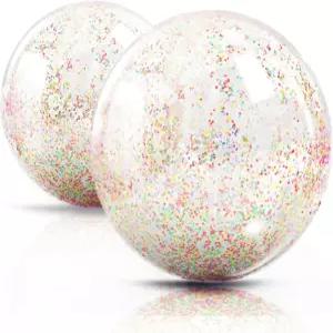 레인보우 스팽글 글리터 색종이 조각이 있는 신축성 투명 스포츠 비치볼 - 여름 비치 풀 파티 장난감 배구
