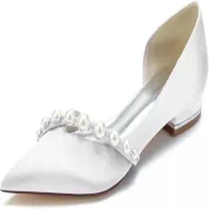 HKMFLYY 포인티드 토 펄 웨딩 플랫 편안한 로우 힐 슬립 브라이드 새틴 슈즈 드레스 펌프스 여성용 샴페인