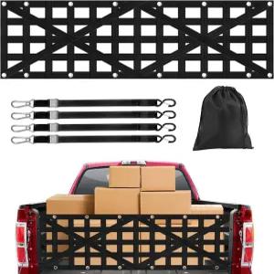 트럭 침대용 헤비 듀티 테일게이트 네트 4개의 조절 가능한 버클 스트랩이 있는 카고 지프 픽업 보트 SUV