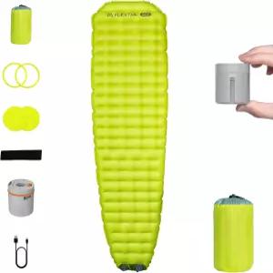 전기 에어 펌프가 장착된 플렉스테일기어 휴대용 수면 패드 9.4 R-값 셀프 팽창 캠핑 배낭여행 하이킹
