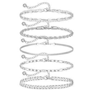 여성용 멜샤벳 스털링 실버 발목 팔찌 - 쿠반 링크, 피가로, 로프, 플랫 마리너, 스네이크 헤링본, 위성, 페이퍼클립 여름 해변 방수 발찌