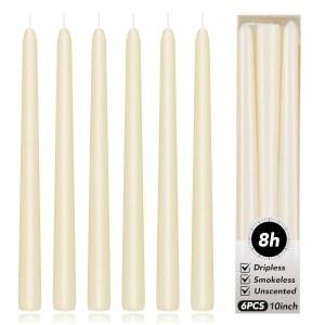 KORCI 아이보리 10인치 8시간 의식을 세트 무연 동안 식사 생일 위한 테이퍼 6개의 저녁 캔들 장식 결혼식 무향 홀리데이 크리스마스 드리플리스 태움
